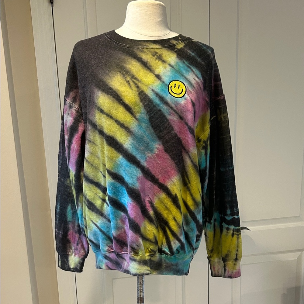 Mustrated Society Multicolor Tie-Dye Smiley Face Sweater